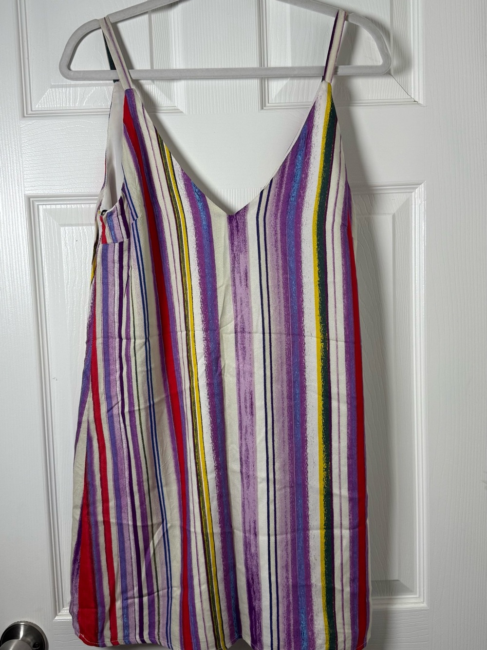 Striped Multicolor V-Neck Slip Dress - White Base